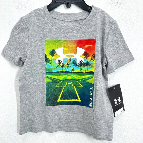 Under Armour Kids Size 2T Grey Baseball Short Sleeve T-Shirt Tropical Bright NWT - Picture 1 of 6